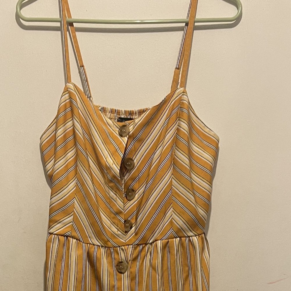 Style House Dress Women's XL Yellow/White Striped Midi Sleeveless Pockets (113)